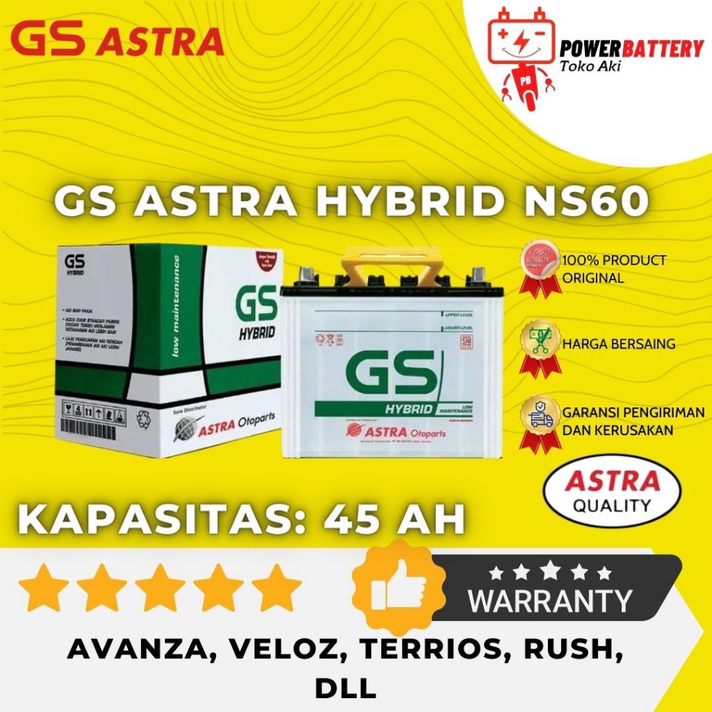 Aki Mobil GS Astra Hybrid Original NS60 Avanza Xenia Rush Terios Hilux Starlet Feroza Neo zebra Taru