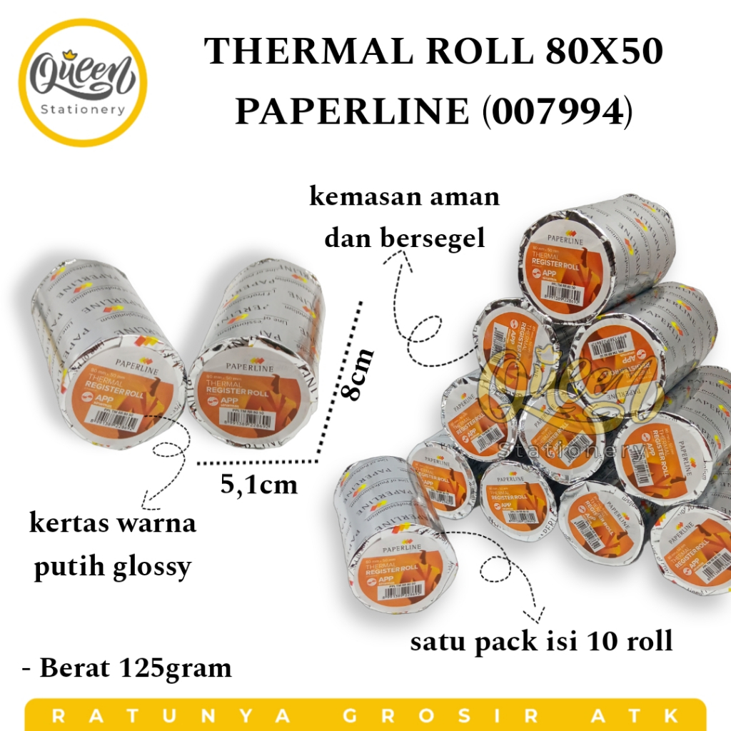 

1 PCS THERMAL PAPER 80X50 PAPERLINE / KERTAS TERMAL / KERTAS KASIR / KERTAS NOTA (007994)