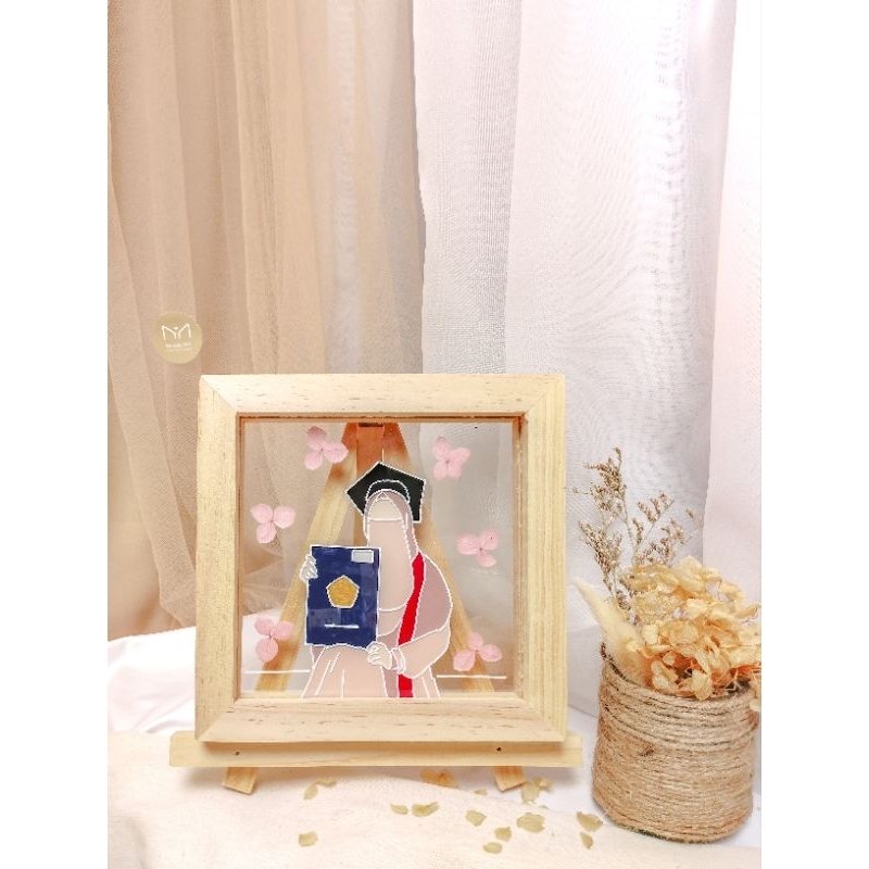 Kado Akrilik Wisuda Nikahan Custom | Acrylic Frame | Ukuran 17x17 cm