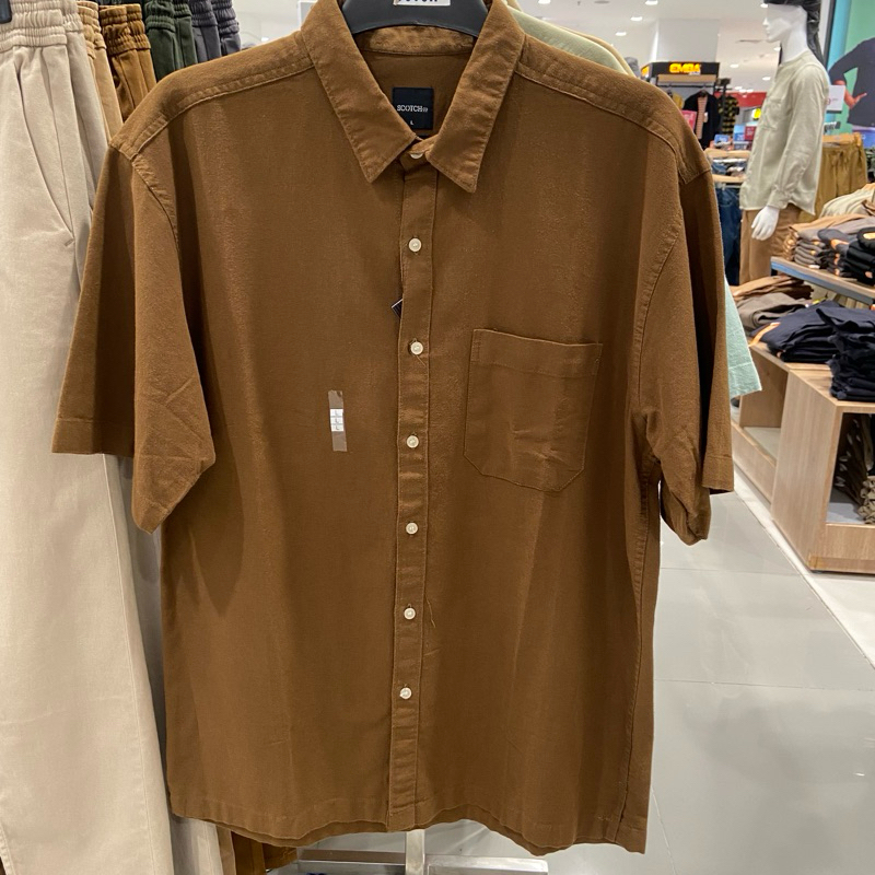 kemeja polos lengan pendek pria Scotch & Co banyak pilihan warna bahan linen