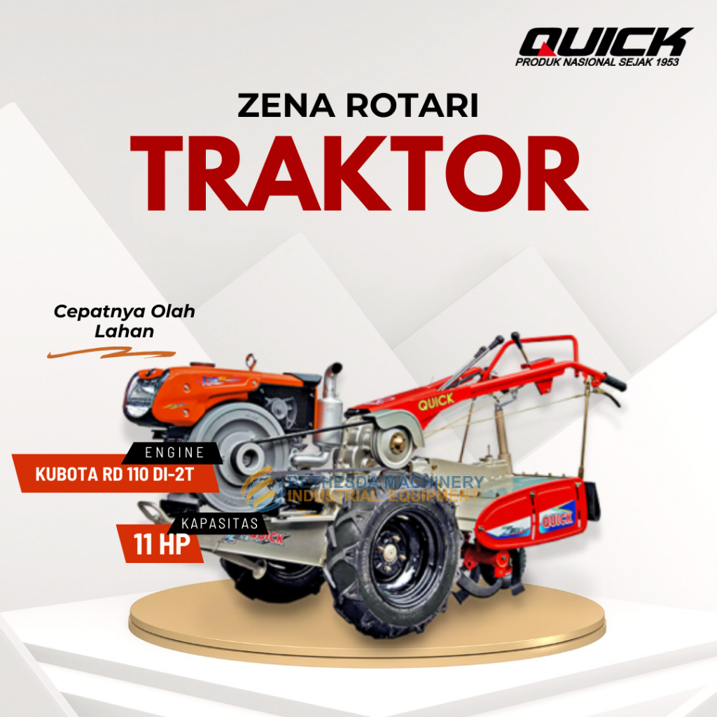 Traktor Quick Rotary Zena Lengkap Mesin 11 Hp Kubota RD 110