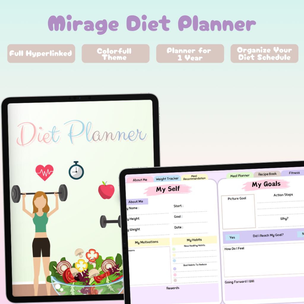 Diet Journal Planner Digital for Android and Ios--- Mirage Diet Planner 1 Year and Recipe
