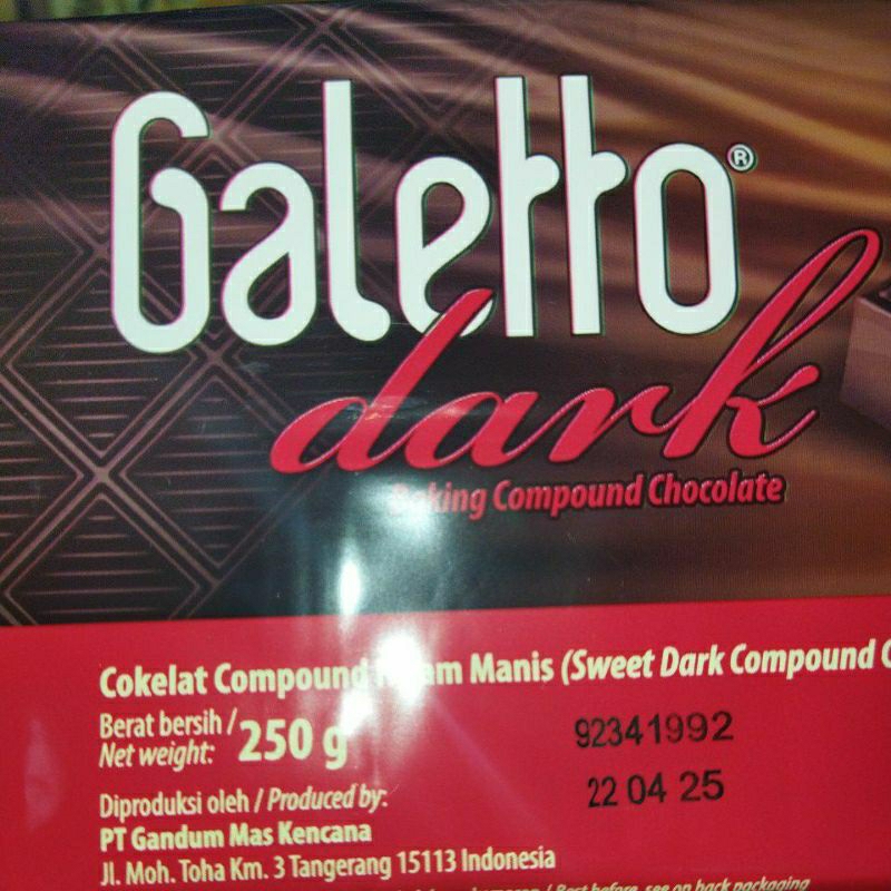 

GALETTO Dark Cokelat Compound 250 gr