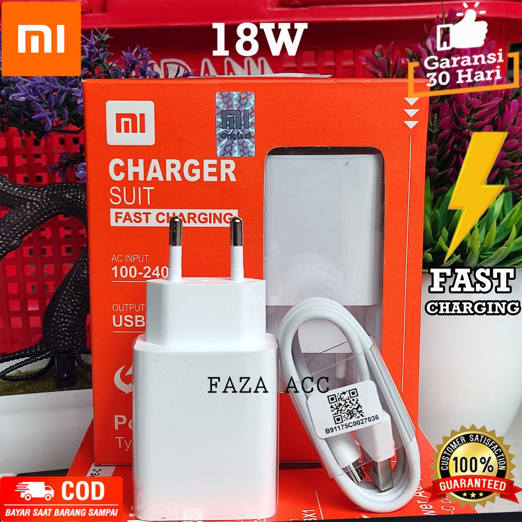 CHARGER XIAOMI REDMI ORIGINAL ASLI 100% 18 WATT MDY-10-EF ORI FAST CHARGING MICRO USB/TYPE C/TEPSI/ 