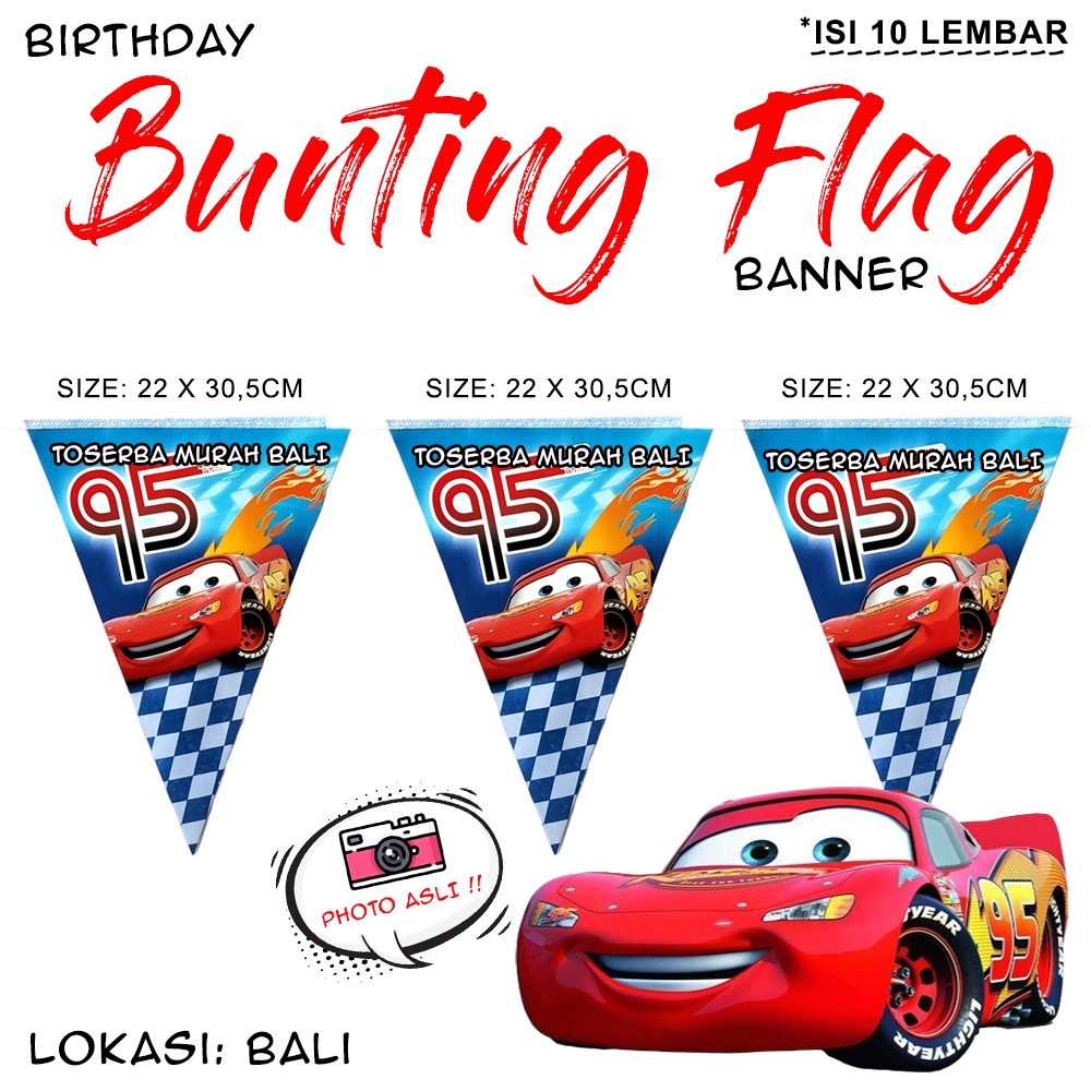 BUNTING FLAG BIRTHDAY BANNER THE CARS - BENDERA DEKORASI ULTAH