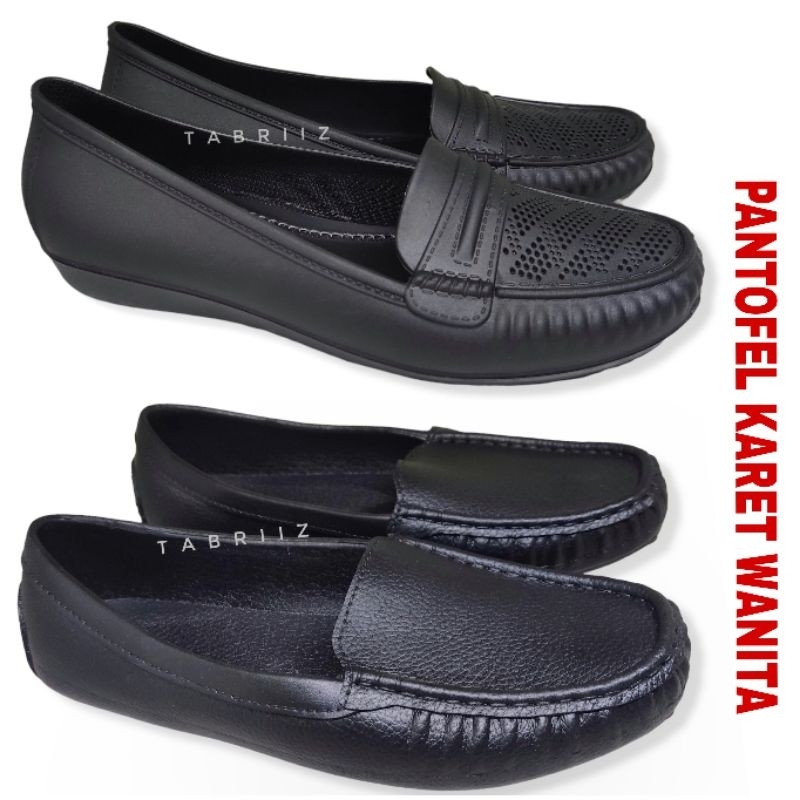 Sepatu pantofel karet wanita sepatu kerja sepatu harian wanita warna hitam - full karet
