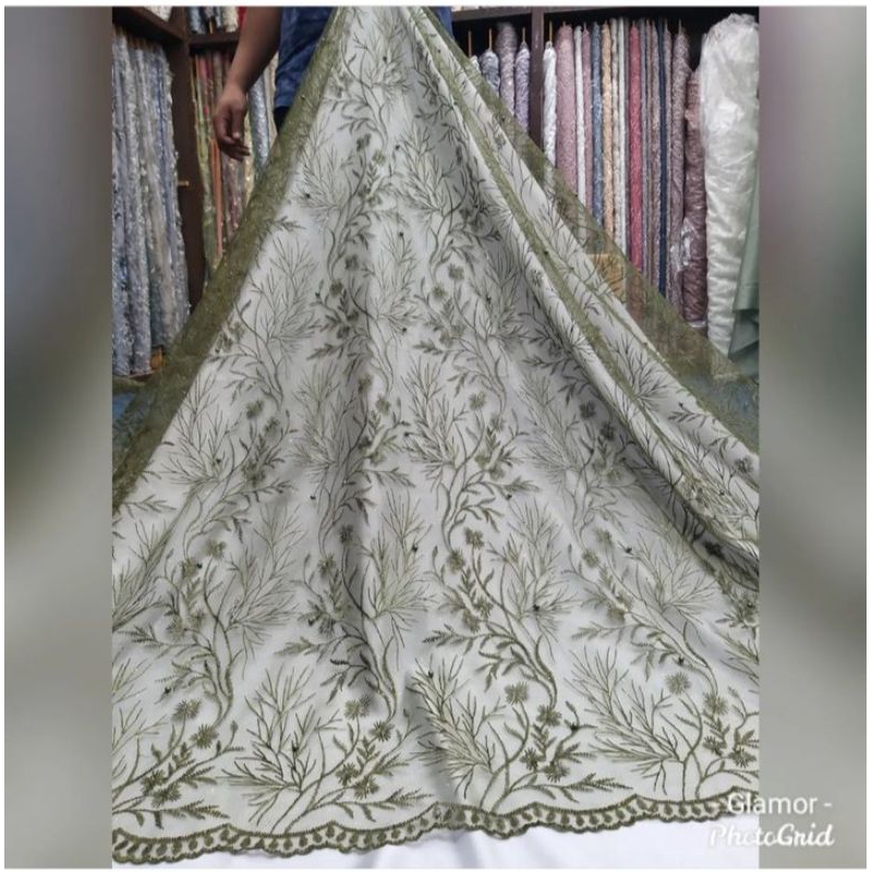 NEW..Tile Akar Mutiara, Bahan Kebaya Brokat (Ceplok Daun &Salur)