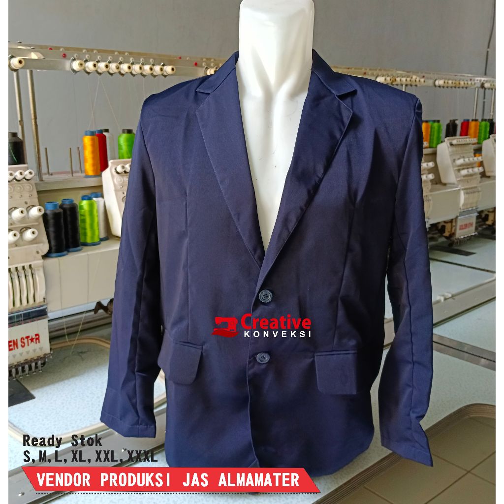 Jas Blazer navy POLOS biru dongker Jas Pria WANITA Formal Kancing Dua Slim Fit jas almamater sekolah