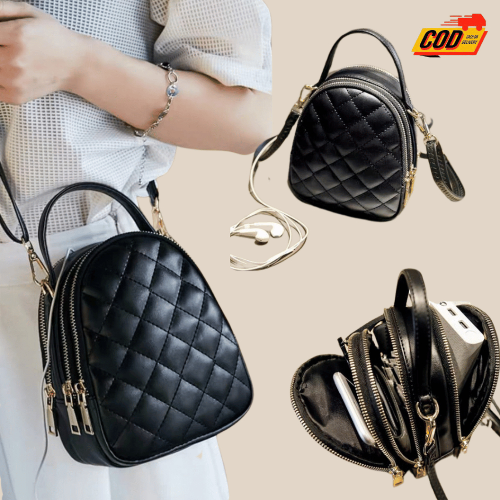 A.M STEVIE - Tas Selempang Mini Wanita Terbaru 3 Zipper Ruang Crossbody Bag | Tas Slempang Mini Wani