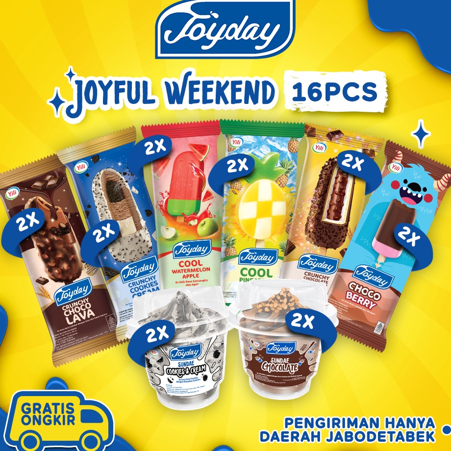 

HXWV4774 COD NEWPRODUCT Joyday Ice Cream Package Joyful Weekend Isi 16pcs Eskrim Mix