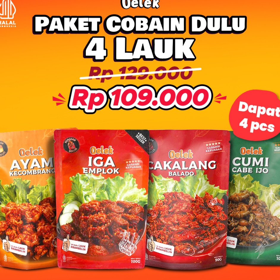 

DDTW423 Terlaku Oelek Paket Cobain Dulu 4 Laoek Iga Emplok Cakalang Balado Cumi Cabe Ijo Ayam Kecombrang Lauk Siap Saji