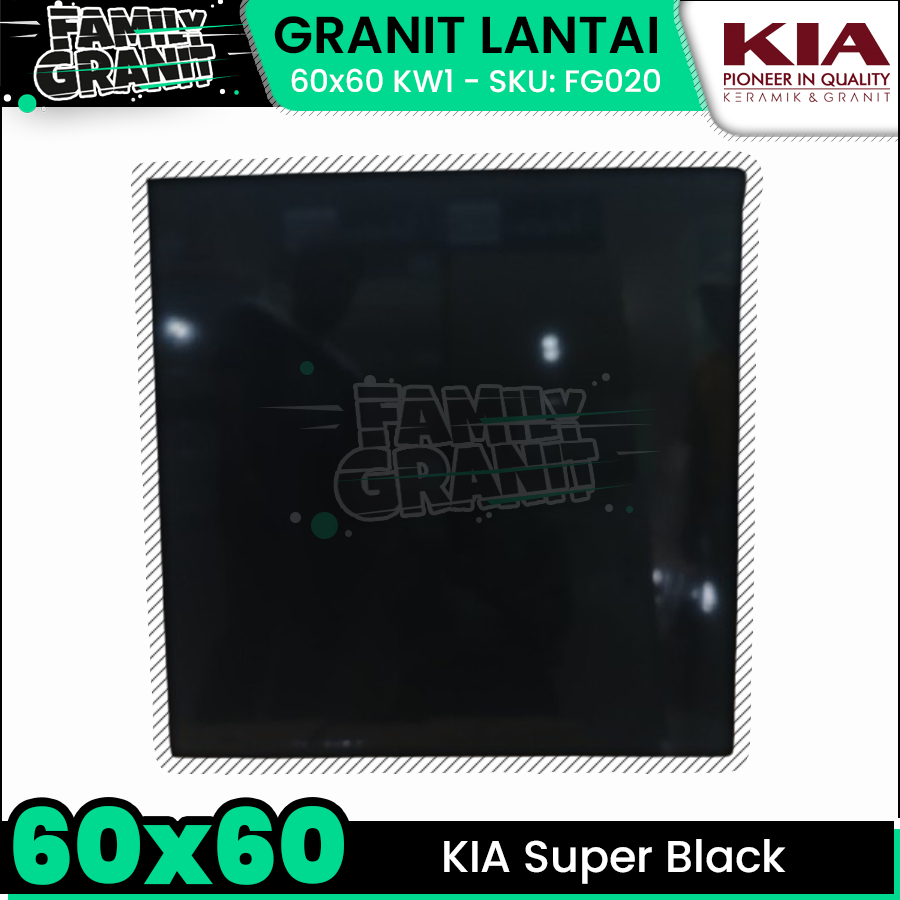 Granit 60x60 Hitam Lantai Motif Marmer KIA Super Black Glossy KW1