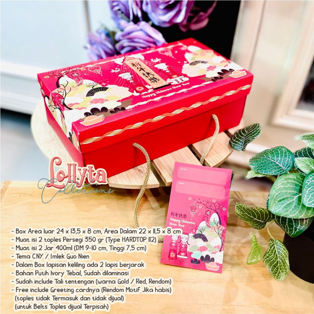 

Box kuker isi 2 toples Segi4 Tema CNY / Imlek Guo Nien