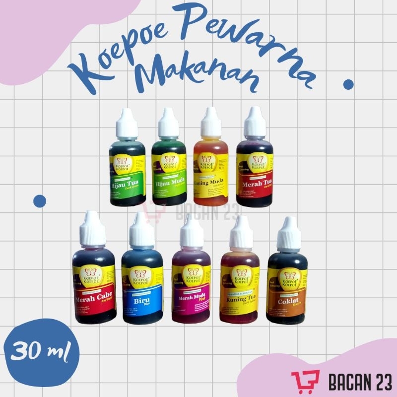 

Koepoe - Koepoe Pewarna Makanan ( 30 ml ) ( Merah - Kuning - Hijau ) / Bacan 23 - Bacan23