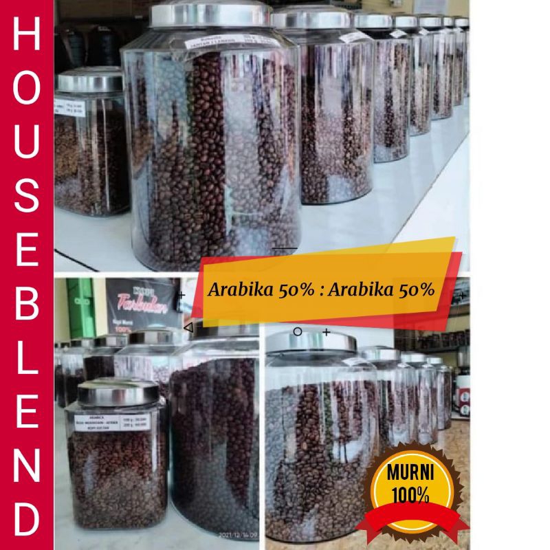 

House Blend Kopi Arabika 50% : Arabika 50% Biji Kopi Sangrai Netto 200 gram