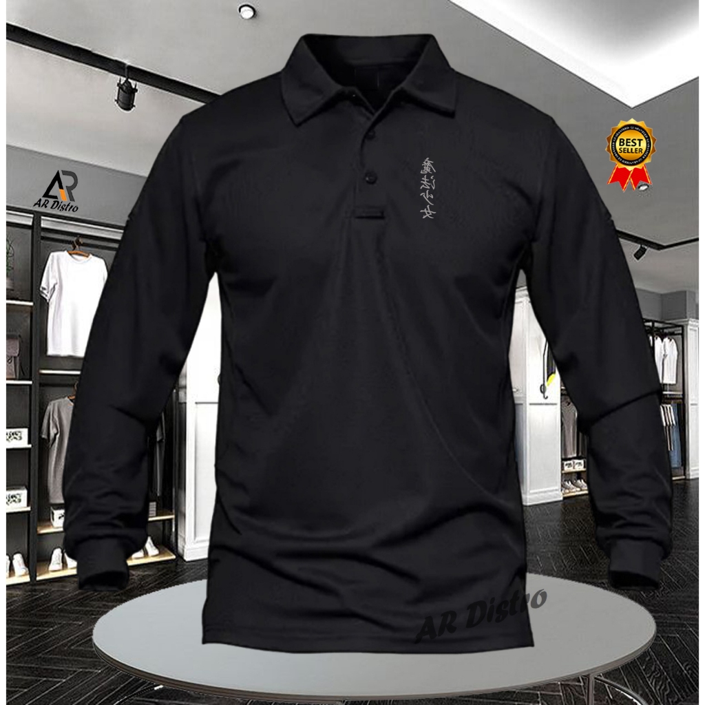 POLO SHIRT LENGAN PANJANG/KAOS KERAH TEXT CINA SILVER// KAOS POLO//POLO IMPORT