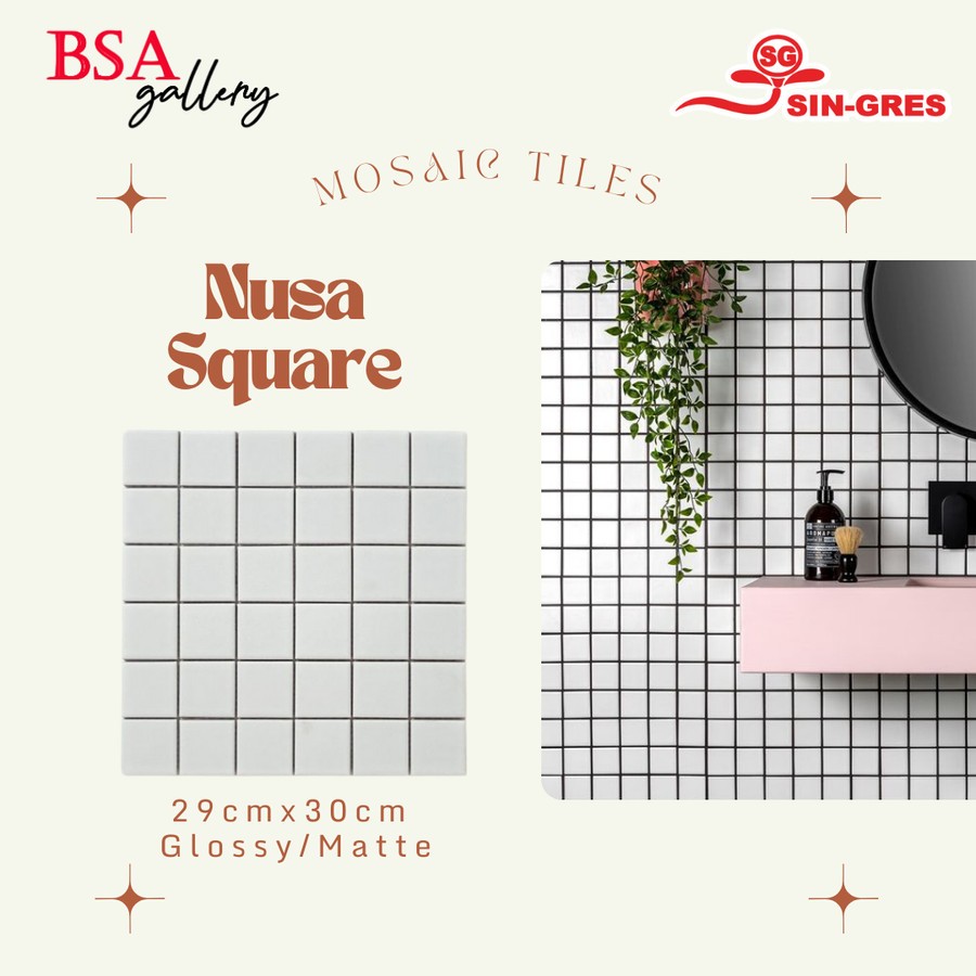 KERAMIK MOSAIC TILE KOTAK PUTIH MOZAIK LANTAI DINDING WC DAPUR ESTETIK