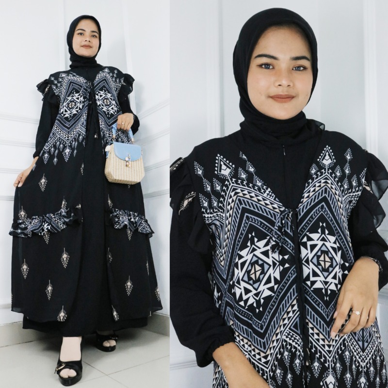 Gamis Ceruty Babydoll Premium Fhia Set Maxy BO Mix Crinkle  Size M L XL XXL Dress Kondangan Elegan M