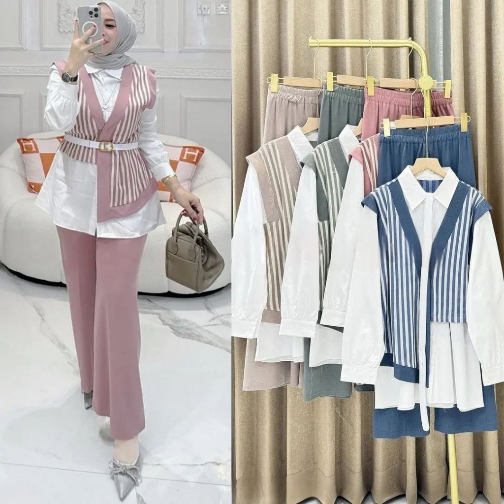 Setelan Knit Import Premium Dena Set BC Bahan Kaduroy Knite Mix Toyobo Size M L XL XXL LD 100-120 CM