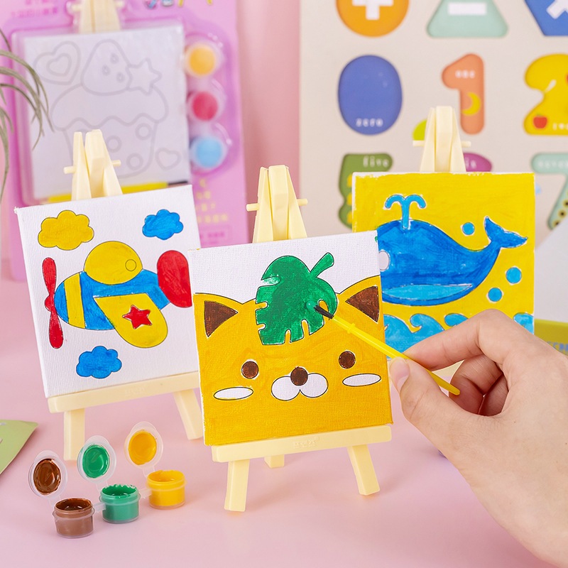 

(DIY01) Lukisan Kanvas Mini(10x10) - Painting Mini Canvas (free tripod) - Children Canvas Painting / Set Kanvas Lukis Anak Kado Ulang Tahun