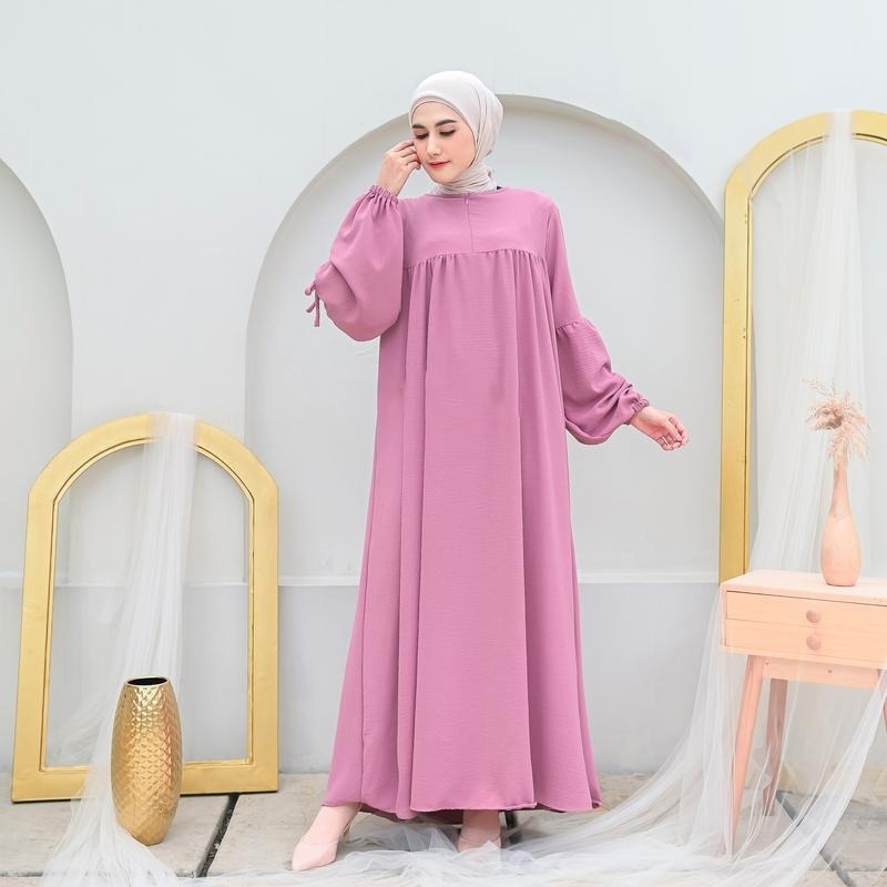 Gamis Wanita Remaja Crinkle Terbaru Lebaran Simple Susun Elegan Dress Pesta Kondangan Modern Korean 