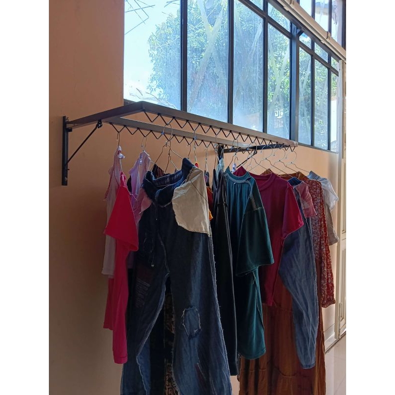 Jemuran Baju Tempel Dinding Lipat panjang 125 cm dan 150 cm
