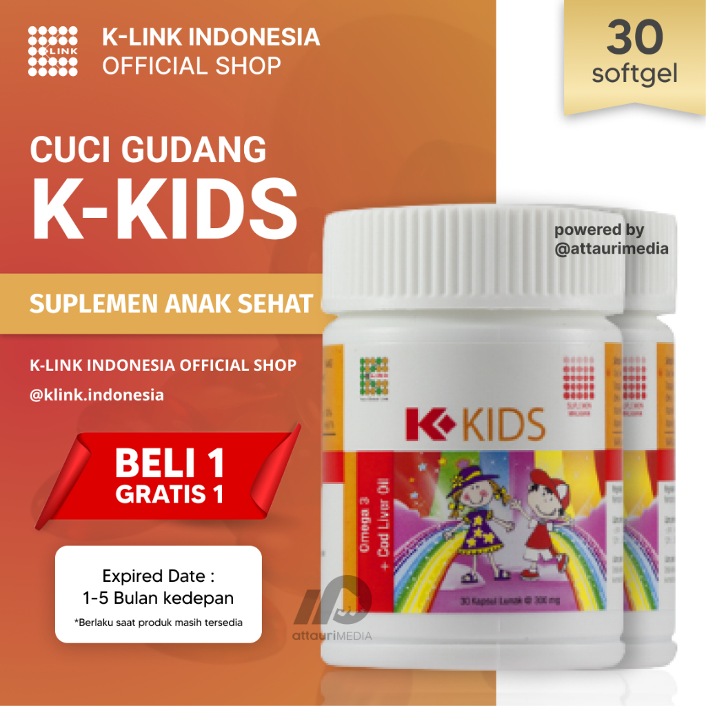 CLEREANCE SALE Beli 1 GRATIS 1 K-KIDS K-Link Original BPOM 1 Botol isi 30 Softgel Omega Kids Minyak 