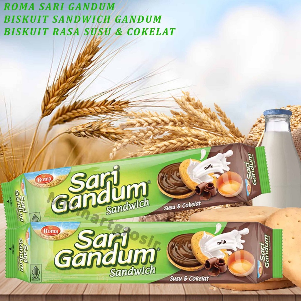 

Roma Sari Gandum / Biskuit Sandwich Gandum / Biskuit Rasa Susu & Coklat / 108gr