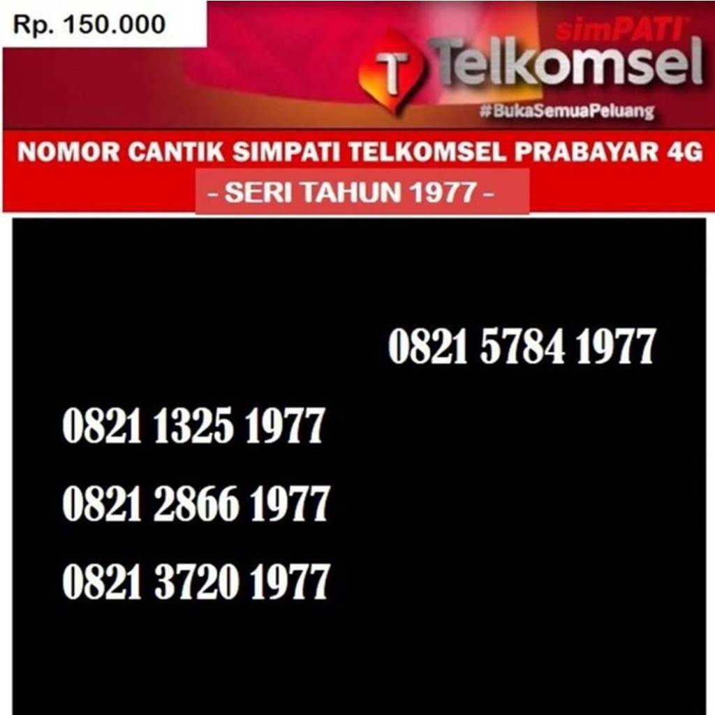 Nomor cantik Simpati Telkomsel Prabayar 4G Kartu perdana tahun 1977