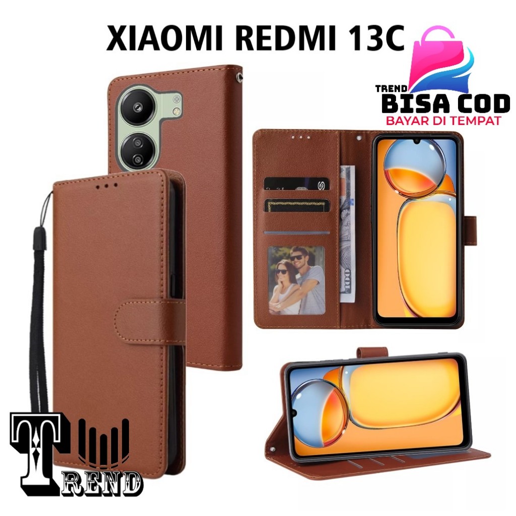 LEATHER CASE FLIP XIAOMI REDMI 13C - FLIP CASE KULIT UNTUK XIAOMI REDMI 13C