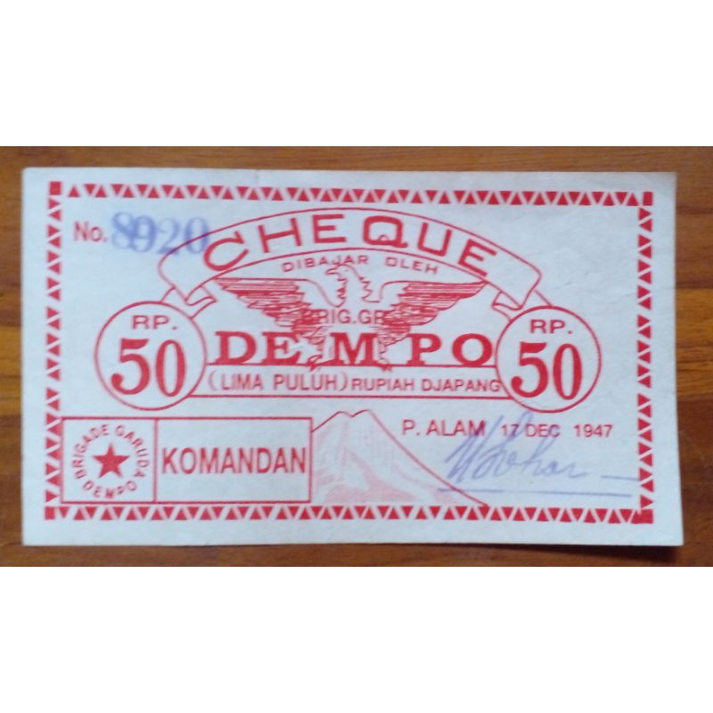 50 Rupiah CHEQUE 1947