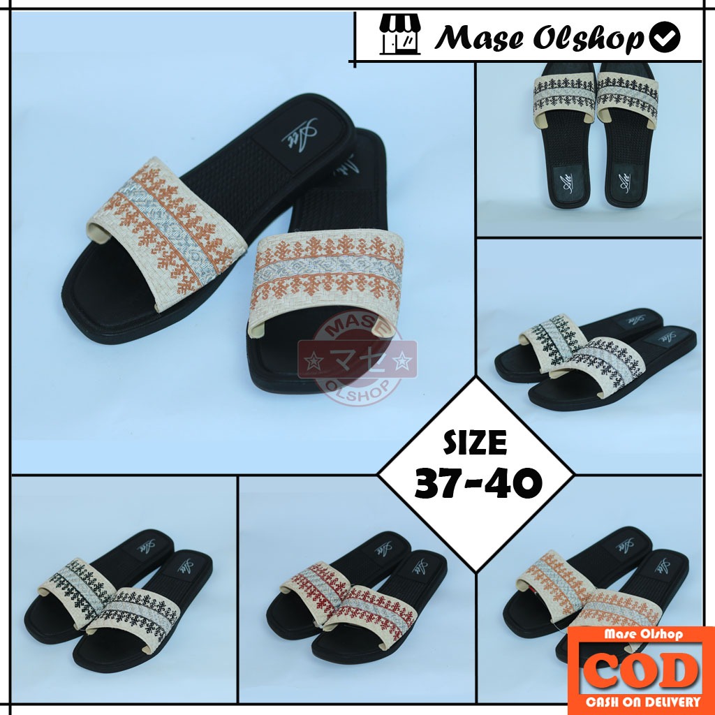Sandal Slop Karet Wanita Sandal Motif Batik Terbaru ATT FLA 3012