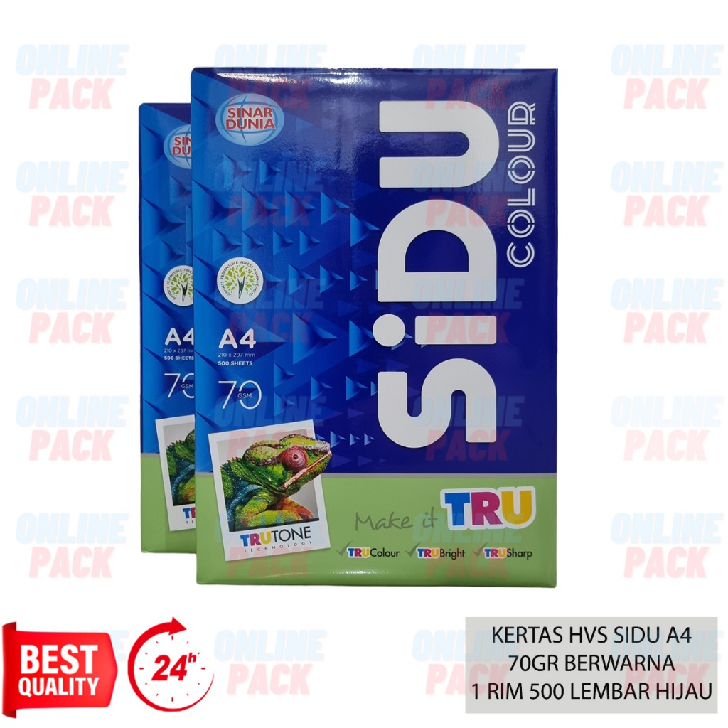 

KERTAS HVS SIDU A4 70GR BERWARNA HIJAU 70 GSM GRAM 1 RIM 500 LEMBAR GREEN LAGOON COLOUR TRU CERAH TAJAM COPY LASER FAX INKJET