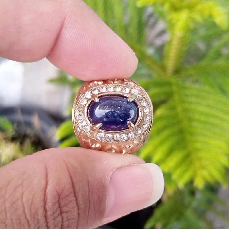 Cincin Batu Permata Natural Blue Sapphire / Safir Africa Cabochon 02