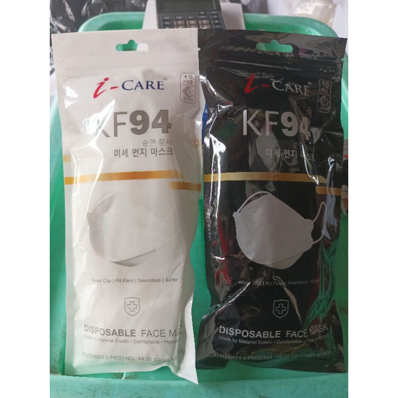 Masker KF94 Dewasa I-care 5 ply isi 10 pcs Hitam Putih