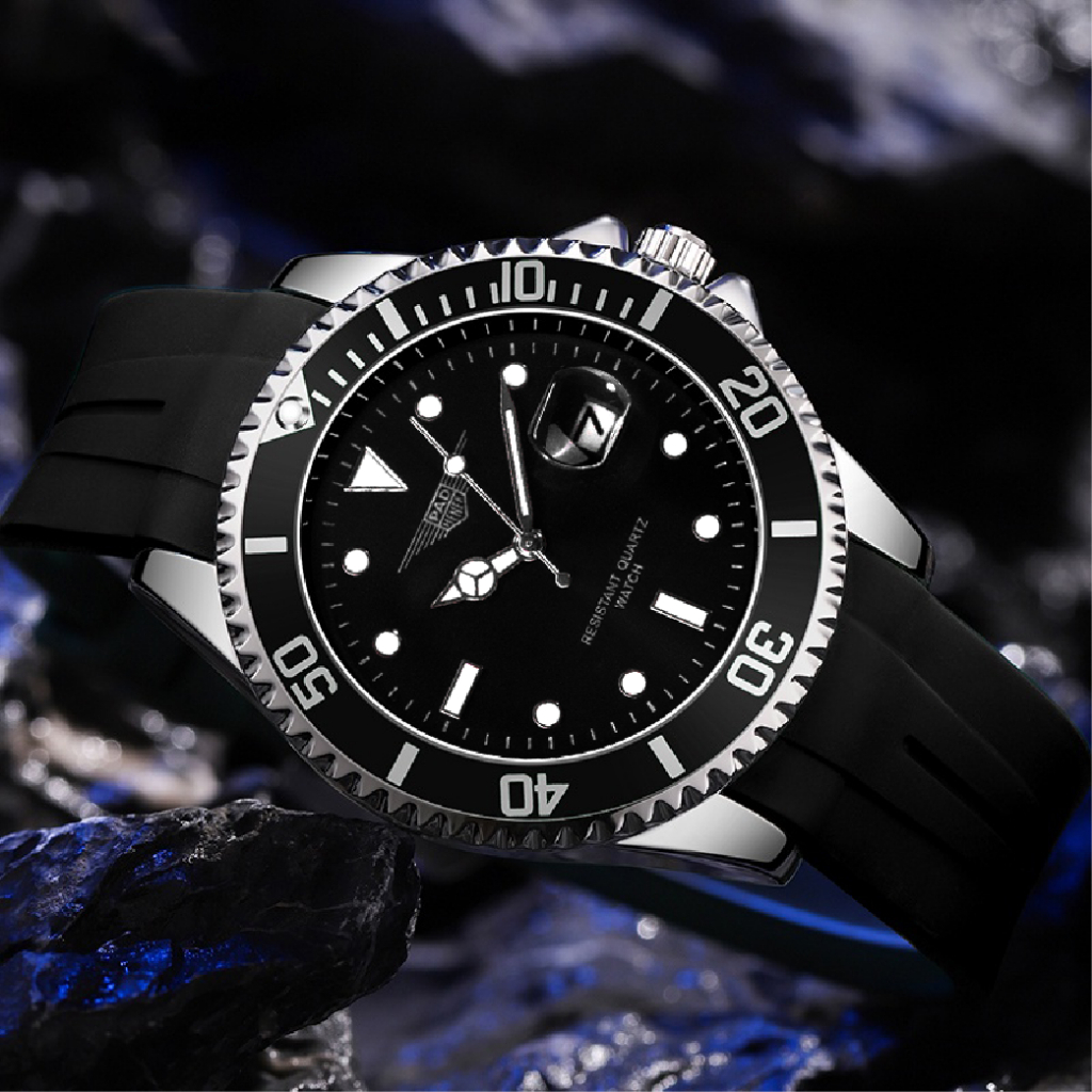 PAD HENER Jam Tangan Pria  Black Rubber Jam Tangan Unisex Analog Original Water Resistant Tanggal Ak
