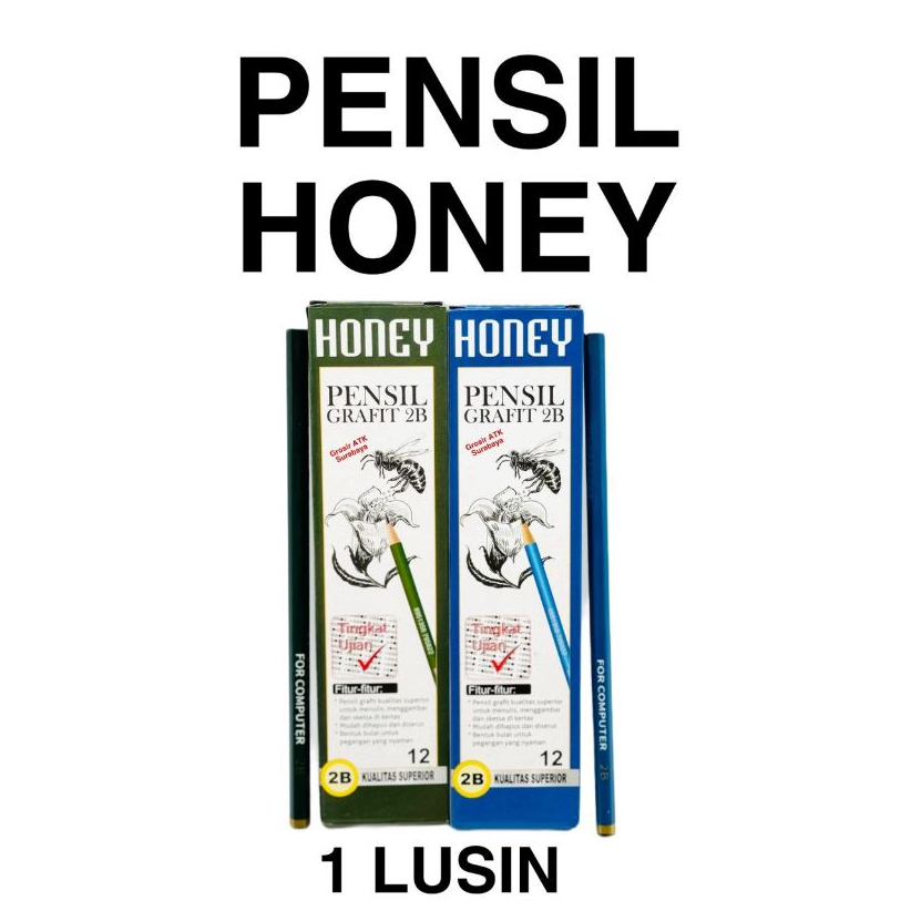 

( DAPAT 12 PENSIL ) PENSIL 2B HONEY BIRU HIJAU / Pensil Kayu 2B Honey Murah