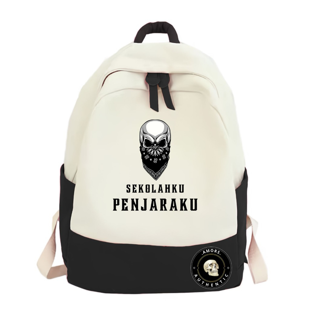 Tas Ransel Cowo/Cewe Unisex SD SMP SMA Kekinian Keren Kata-Kata Skena SEKOLAHKU PERNJARAKU FREE STIK
