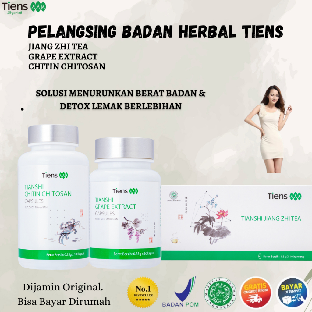 [ORI TERLARIS] Tiens Pelangsing Badan Original - Paket Teh Jiang Zhi Tea Grape Extract Chitin Chitos