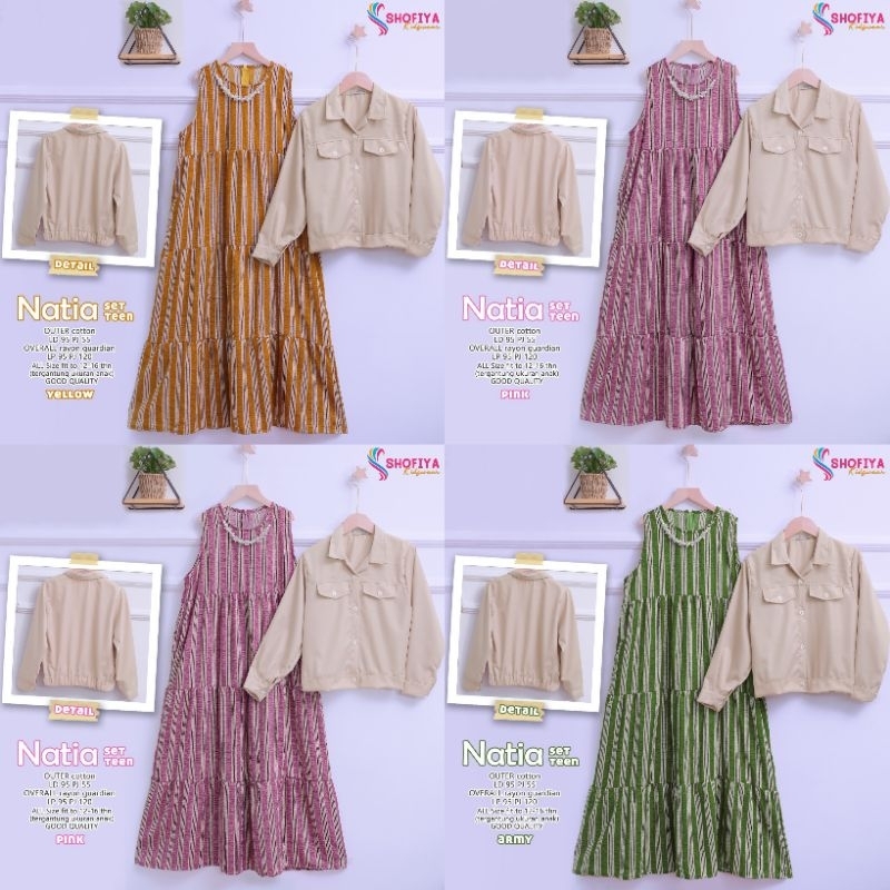 NATIA SET TEENS OVERAL MOTIF GARIS-GARIS BAHAN RAYON GUARDIAN + OUTER POLOS BAHAN KATUN Original by 