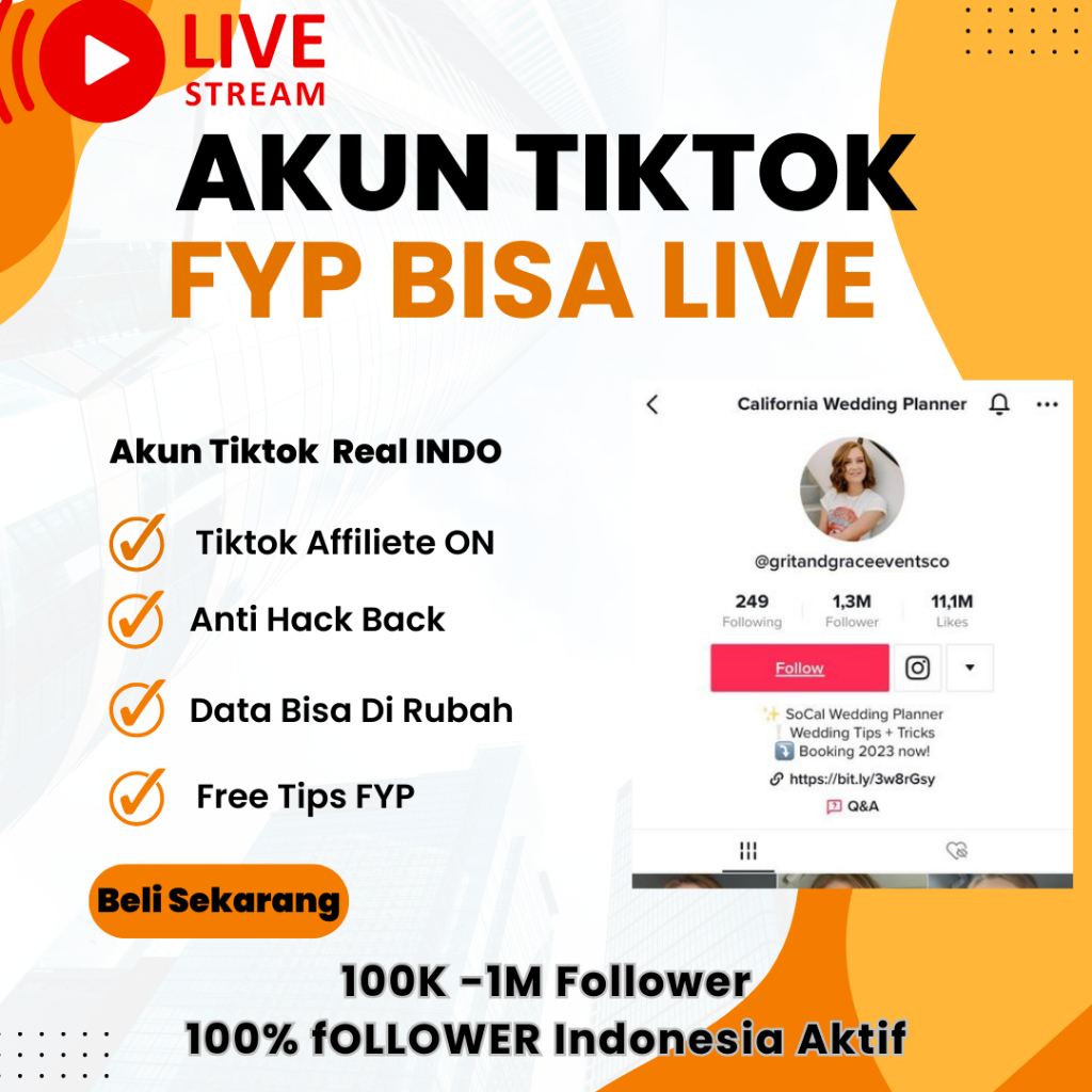 Akun Tiktok 100k -1M follower AKtif Indonesia Hasil FYP bisa LIVE