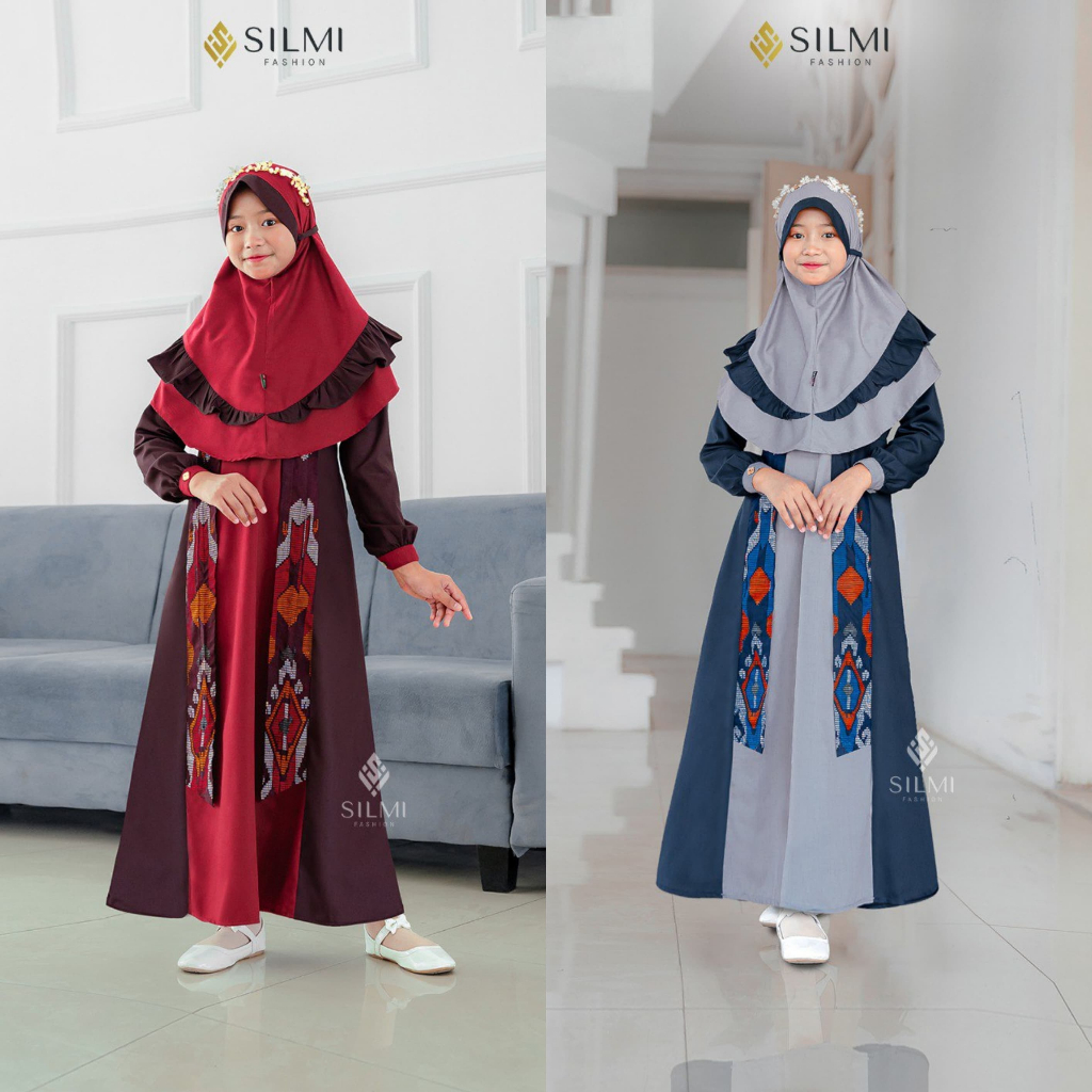 GAMIS DRESS BUSANA MUSLIM ANAK PEREMPUAN TERBARU - SARIMBIT SILMI 2024 RENGGANIS FAMILY MERLOD RED A