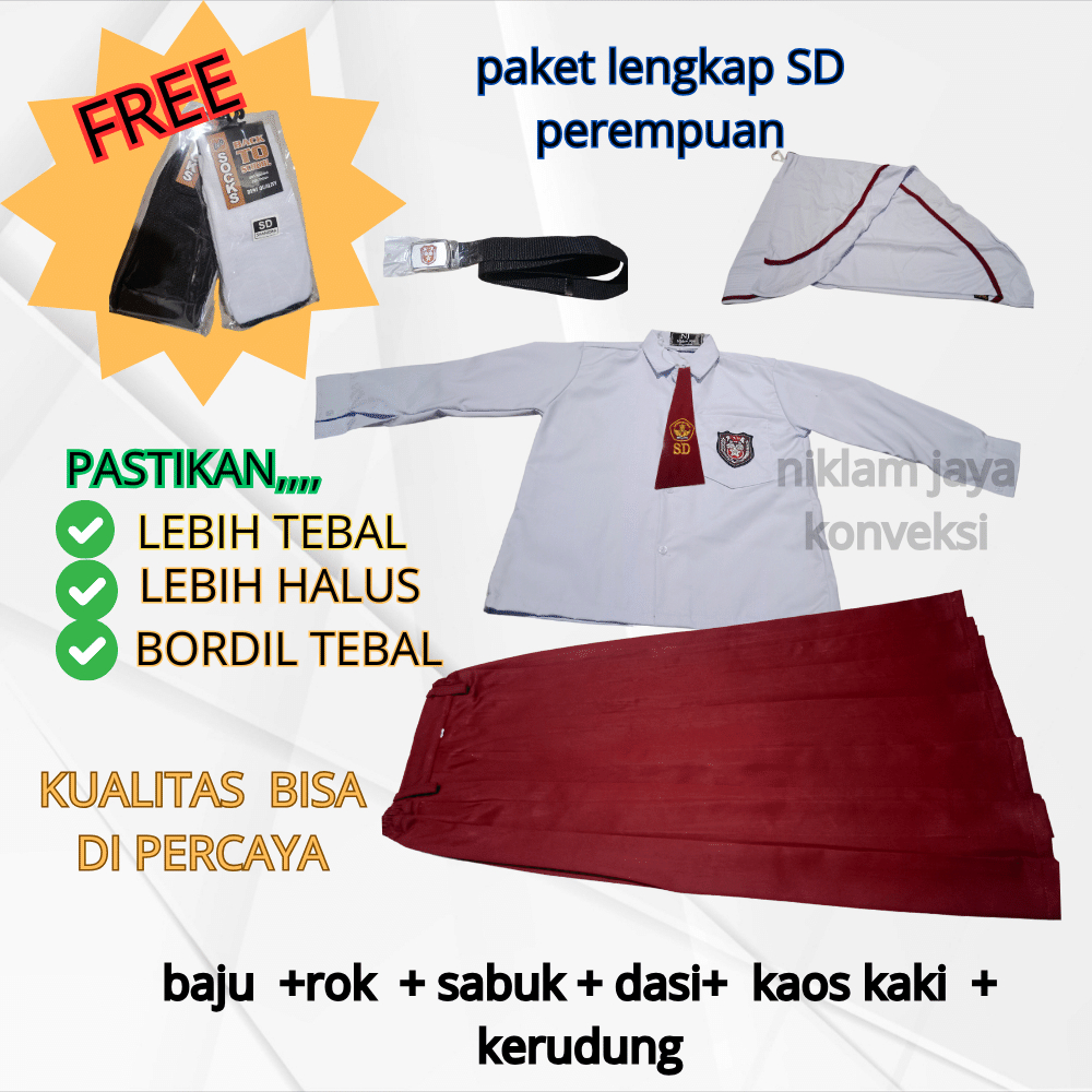 baju seragam sekolah sd paket lengkap seragam sd perempuan free kaos kaki seragam perempuan sd panja