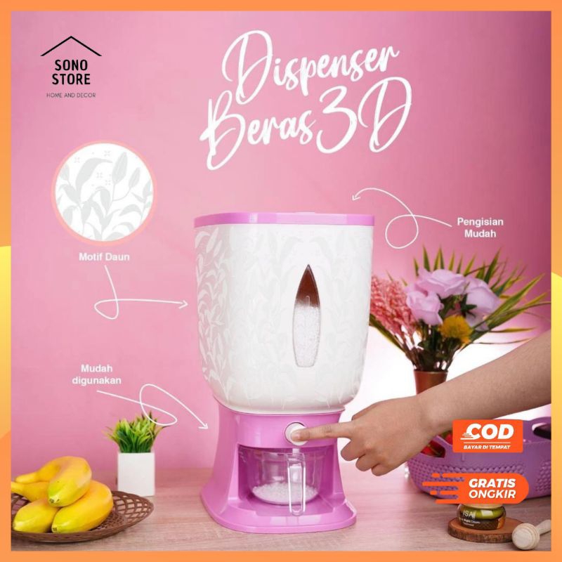 Dispenser Beras 10 Kg 12 Kg Rice Box Tempat Penyimpanan Beras Kacang Cereal Praktis