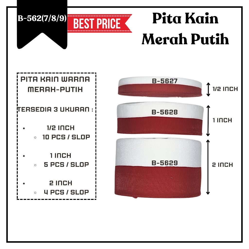 

1 Slop Pita Satin Merah Putih (0.5 Inch/1 Inch/2 inch)