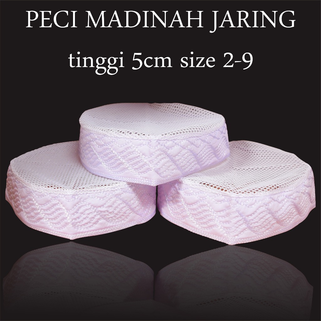 Peci Madinah Jaring TInggi 5 cm / Peci Haji /Peci Putih / Kopiah Haji / Songkok Putih / Kopyah Putih