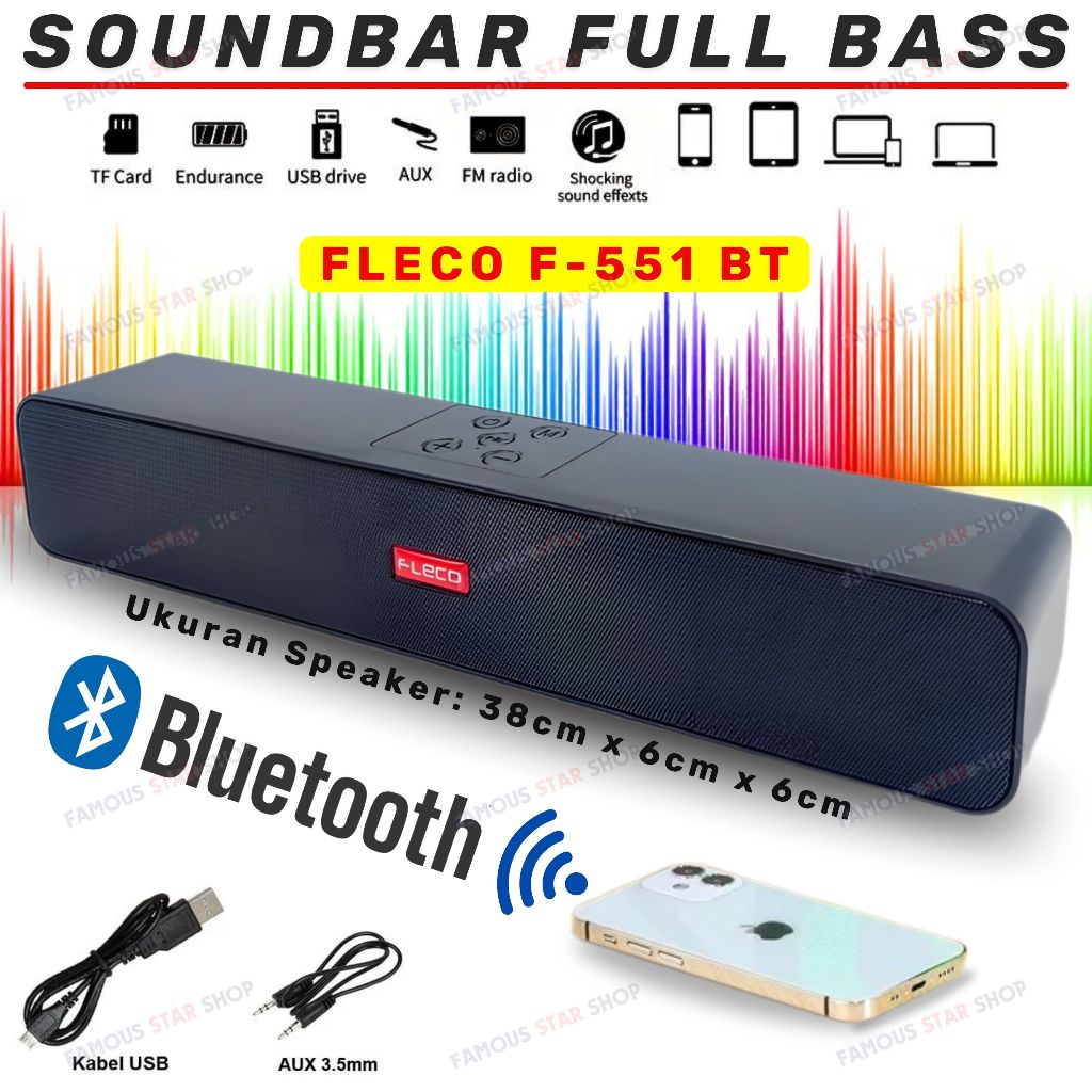 SUPER BASS~Speaker Soundbar Bluetooth Wireless FLECO F-551 BT | Speaker Soundbar Bluetooth Portable 
