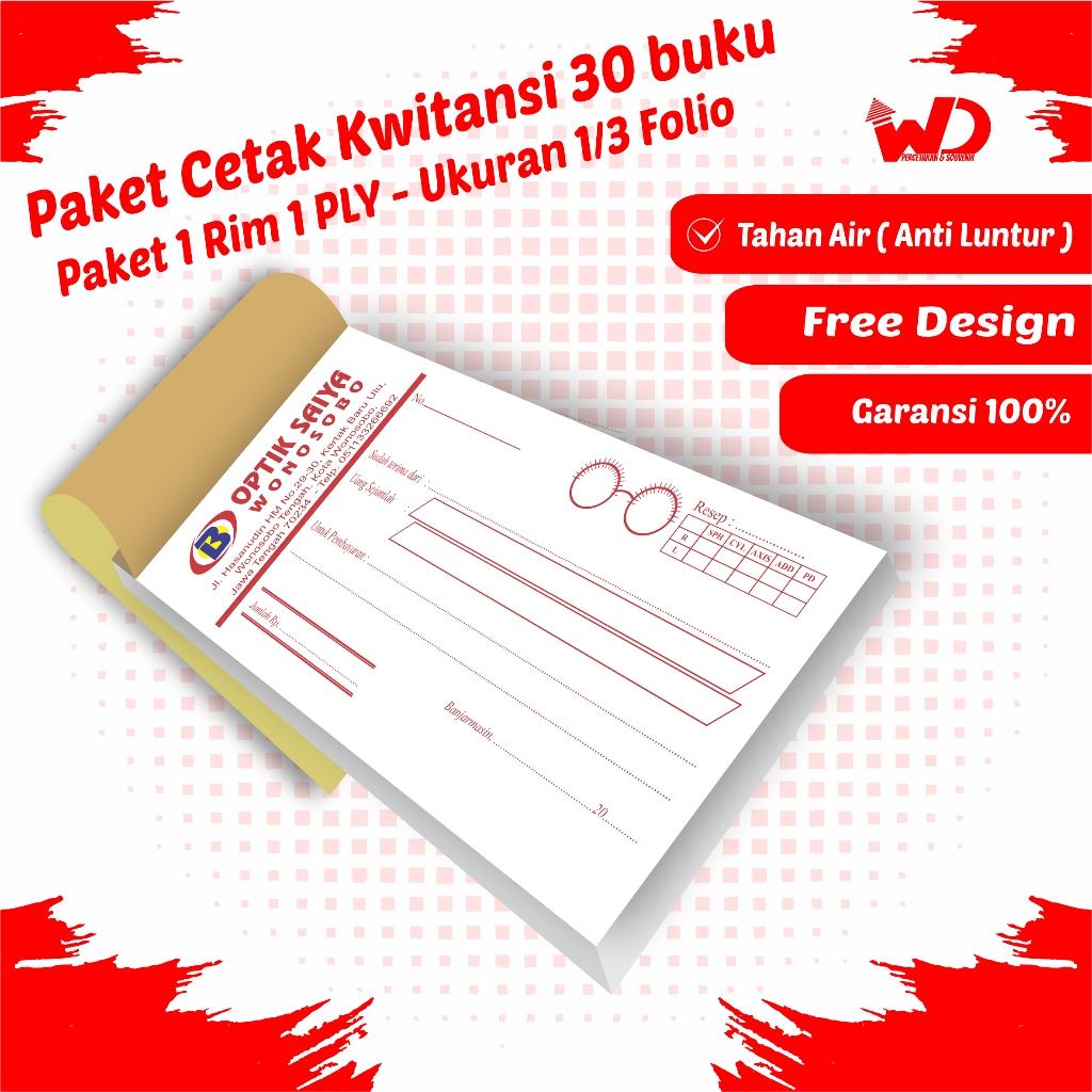 

( PAKET 30 BUKU ) Nota custom 1/3 folio 1 ply