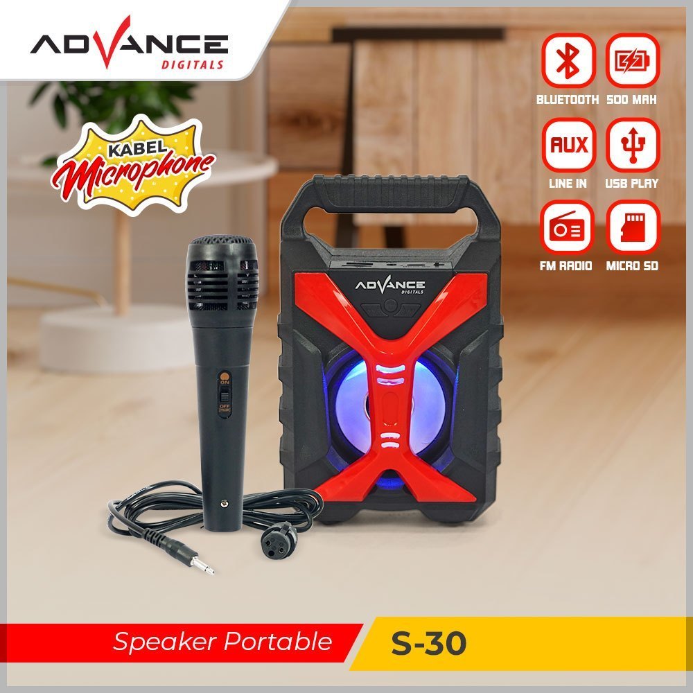 Speaker Advance S30 BT Bluetooth plus Mic /Bluetooth Portable karaoke + mic oke mantap musik box