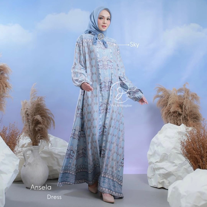DYN Clothingline Ansel Koko &  Ansela Dress | Family Set | Fashion Muslim | Baju Muslim Couple | Sarimbit Keluarga-Sky Dress Dewasa
